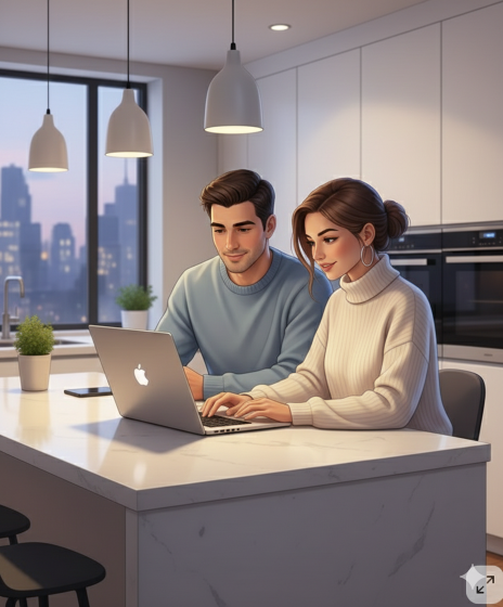 Couple reviewing their borrowing options at home