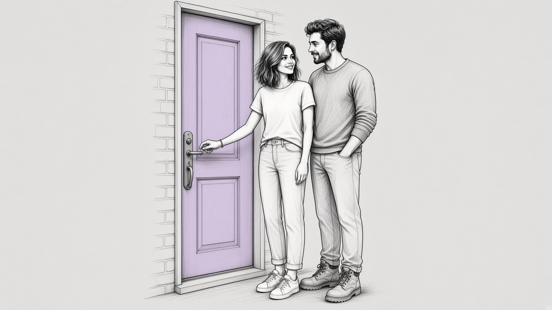 A couple opening the door to their first home